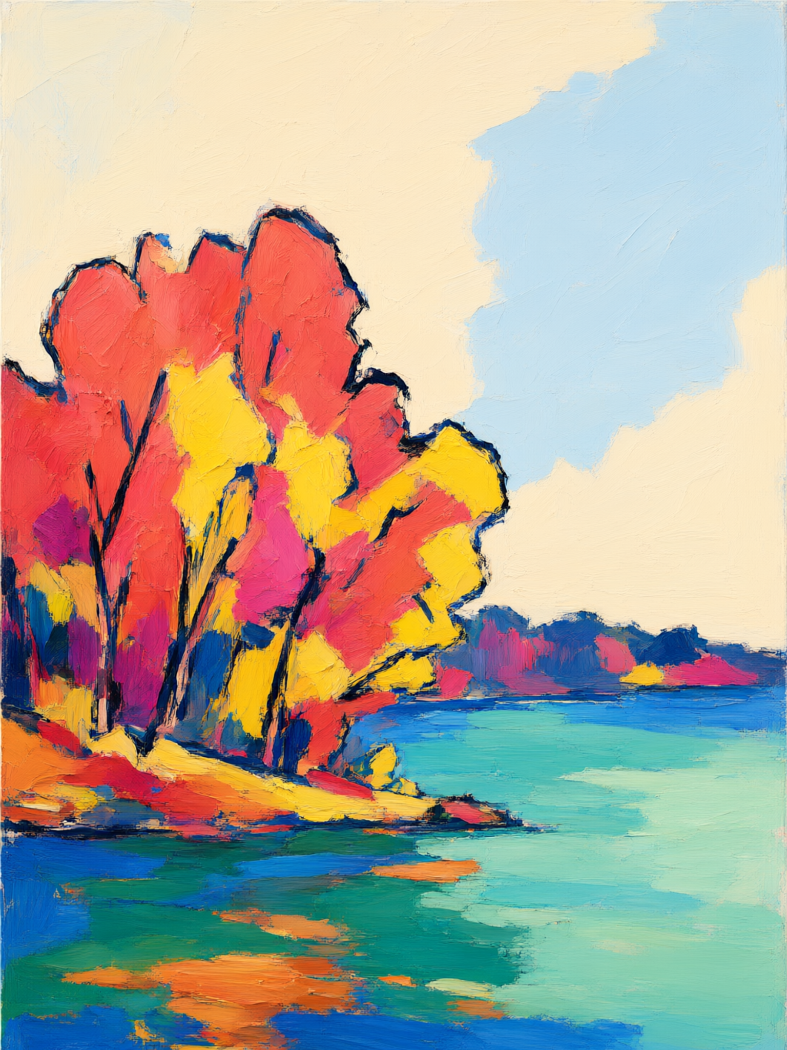 Autumn Forest (秋日森林) – Contemporary Expressionist Wall Art, 60x80 cm, Matte Black Frame - view 2