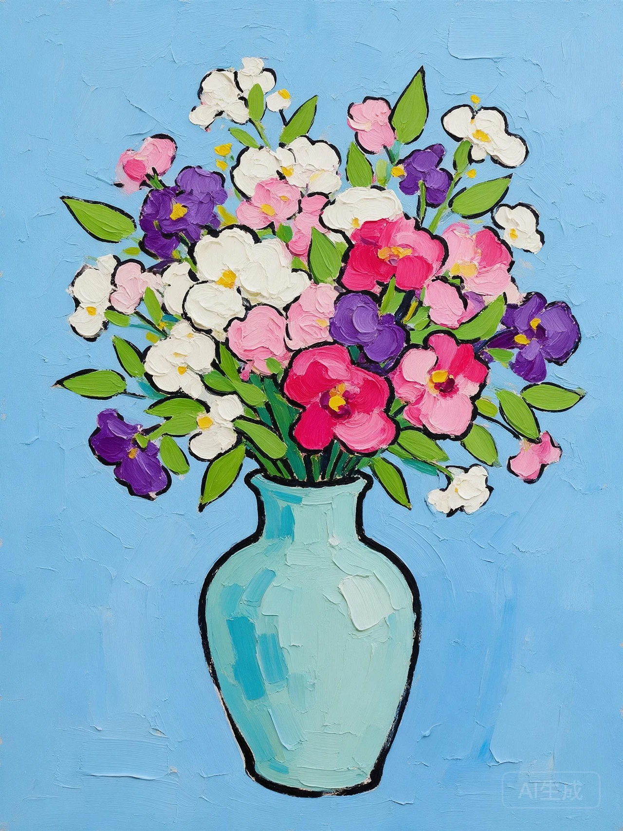 Vibrant Floral - ACOVAR Contemporary Expressionist Wall Art (60 x 80 cm, Matte Black Frame)