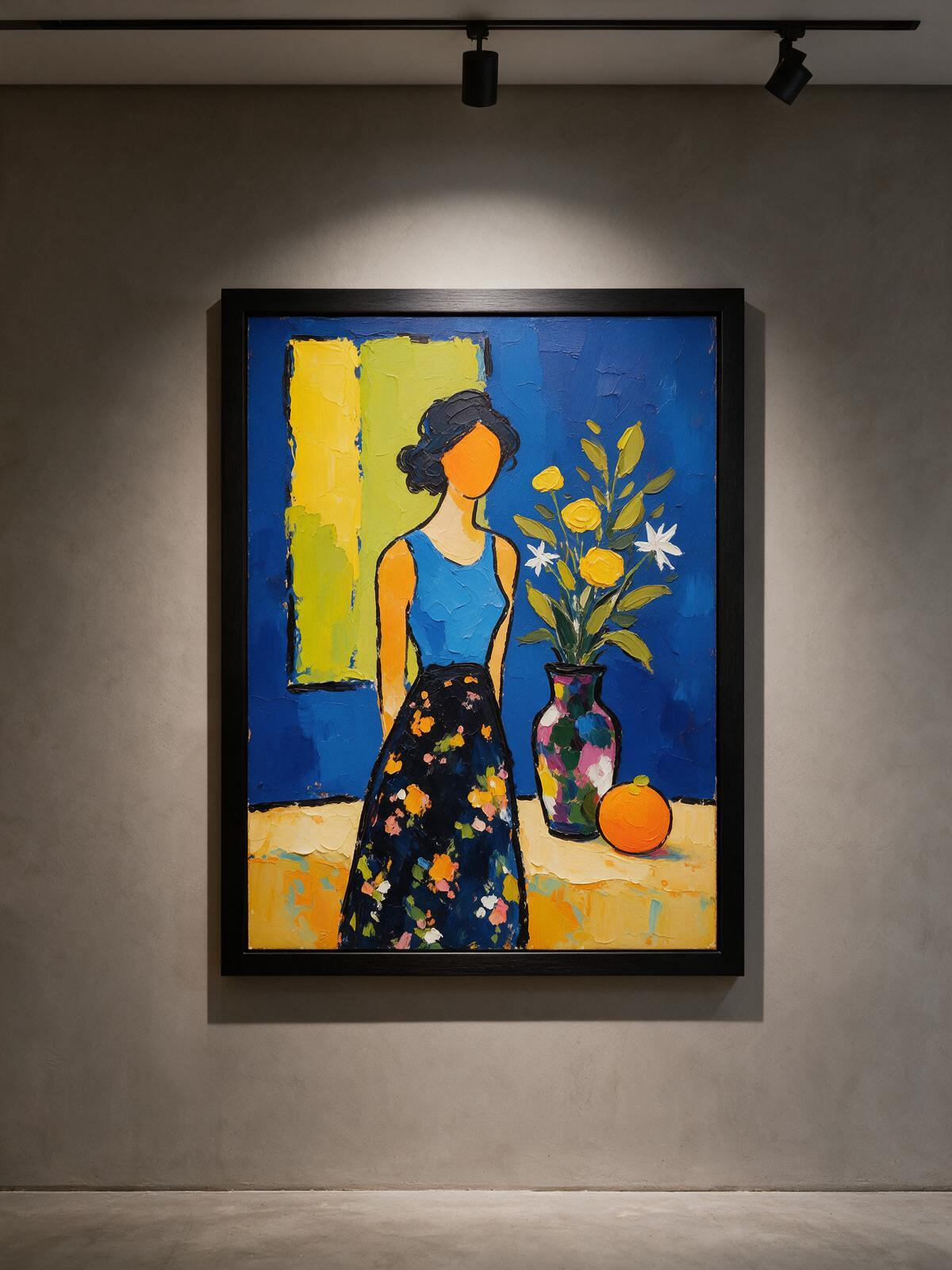 ACOVAR Contemporary Expressionist Portrait Wall Art, 60 x 80 cm, Matte Black Frame