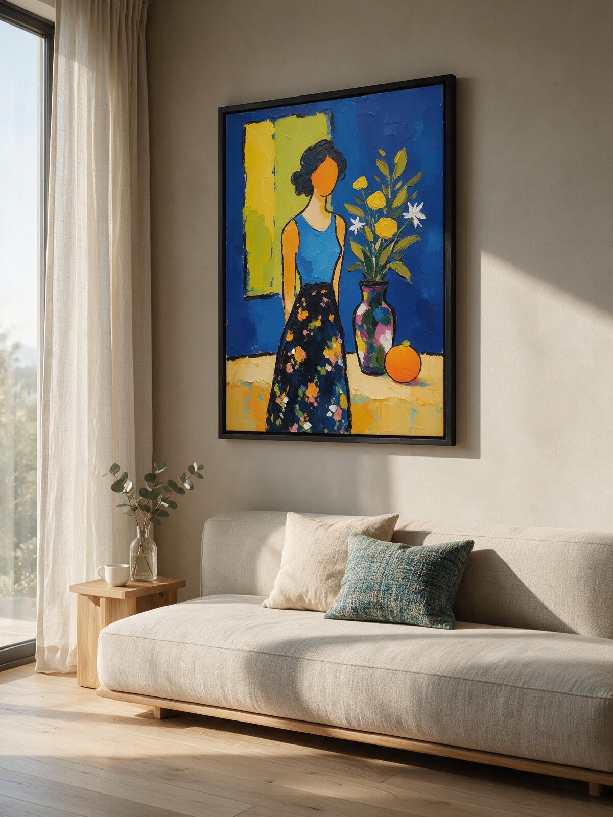 ACOVAR Contemporary Expressionist Portrait Wall Art, 60 x 80 cm, Matte Black Frame