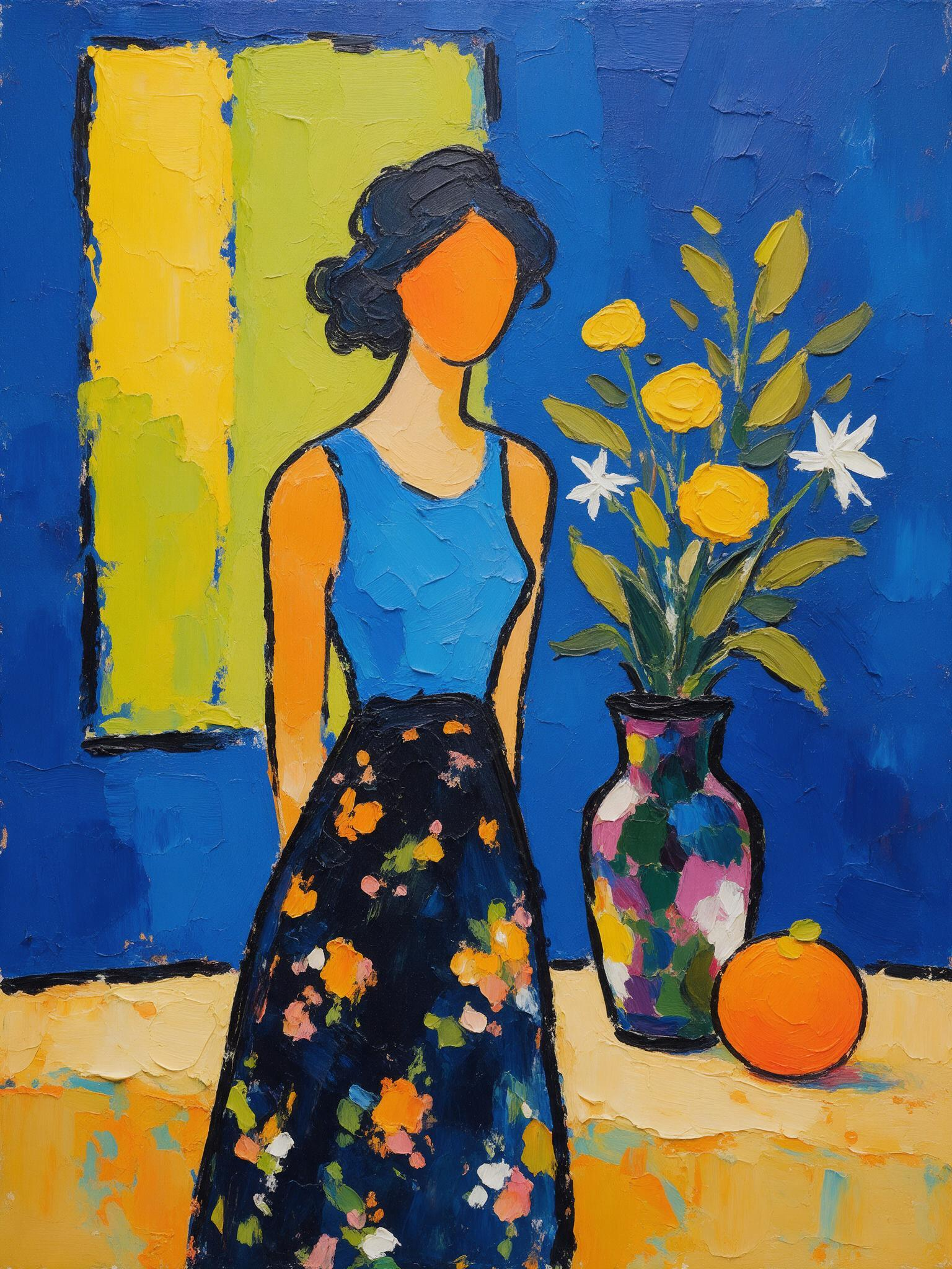 ACOVAR Contemporary Expressionist Portrait Wall Art, 60 x 80 cm, Matte Black Frame