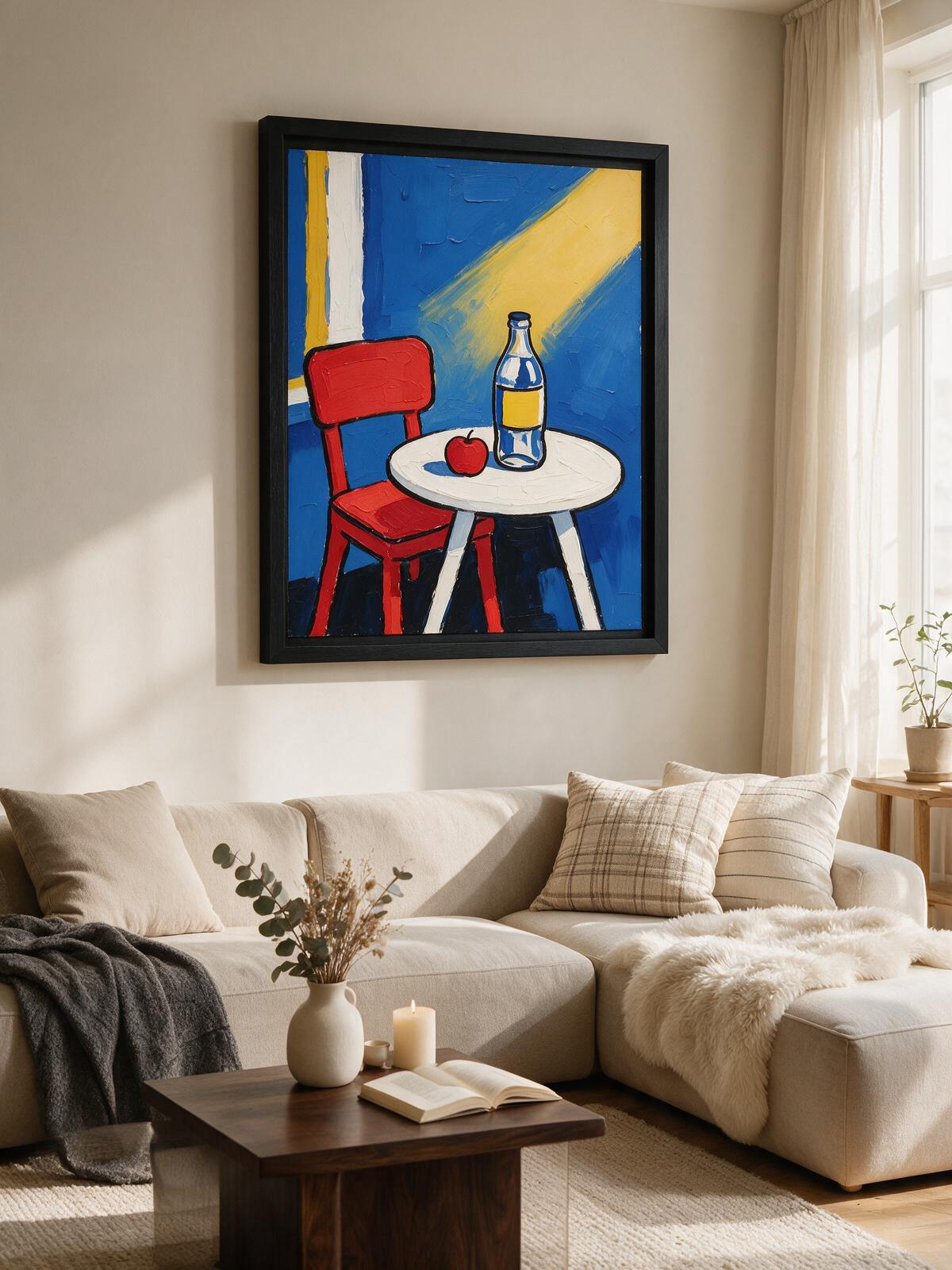 Afternoon Café – Contemporary Expressionist Wall Art Print (60 x 80 cm, Matte Black Frame)