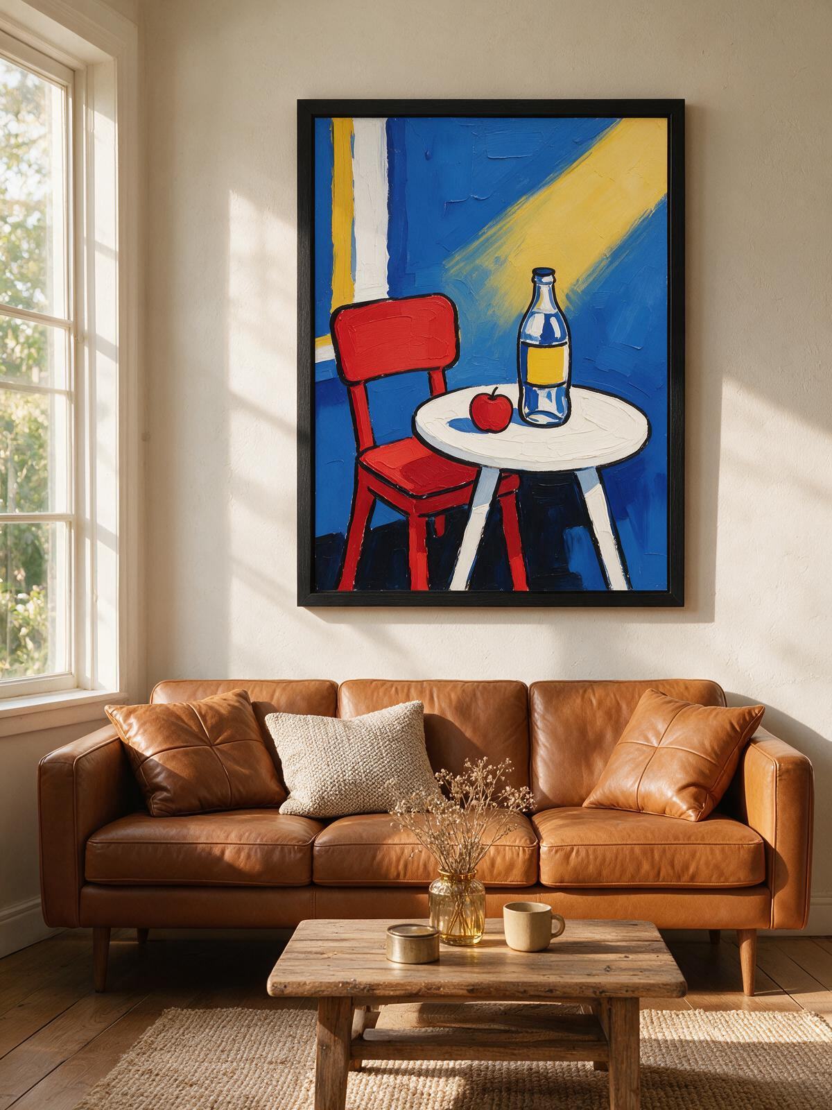 Afternoon Café – Contemporary Expressionist Wall Art Print (60 x 80 cm, Matte Black Frame)