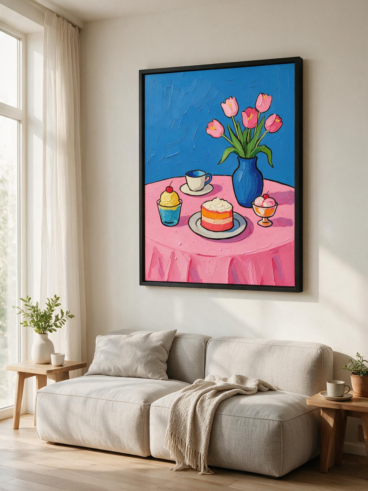Whispers of Youth – Contemporary Expressionist Wall Art (60 x 80 cm, Matte Black Frame)