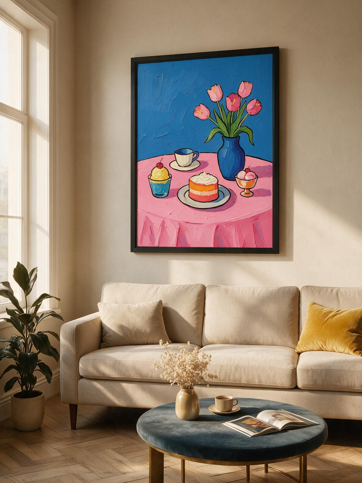 Whispers of Youth – Contemporary Expressionist Wall Art (60 x 80 cm, Matte Black Frame)