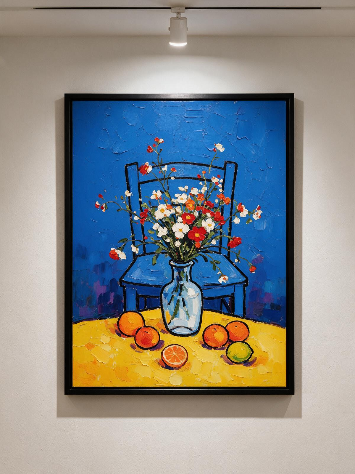 Little Yellow Floral – Contemporary Expressionist Wall Art (60 x 80 cm, Matte Black Frame)