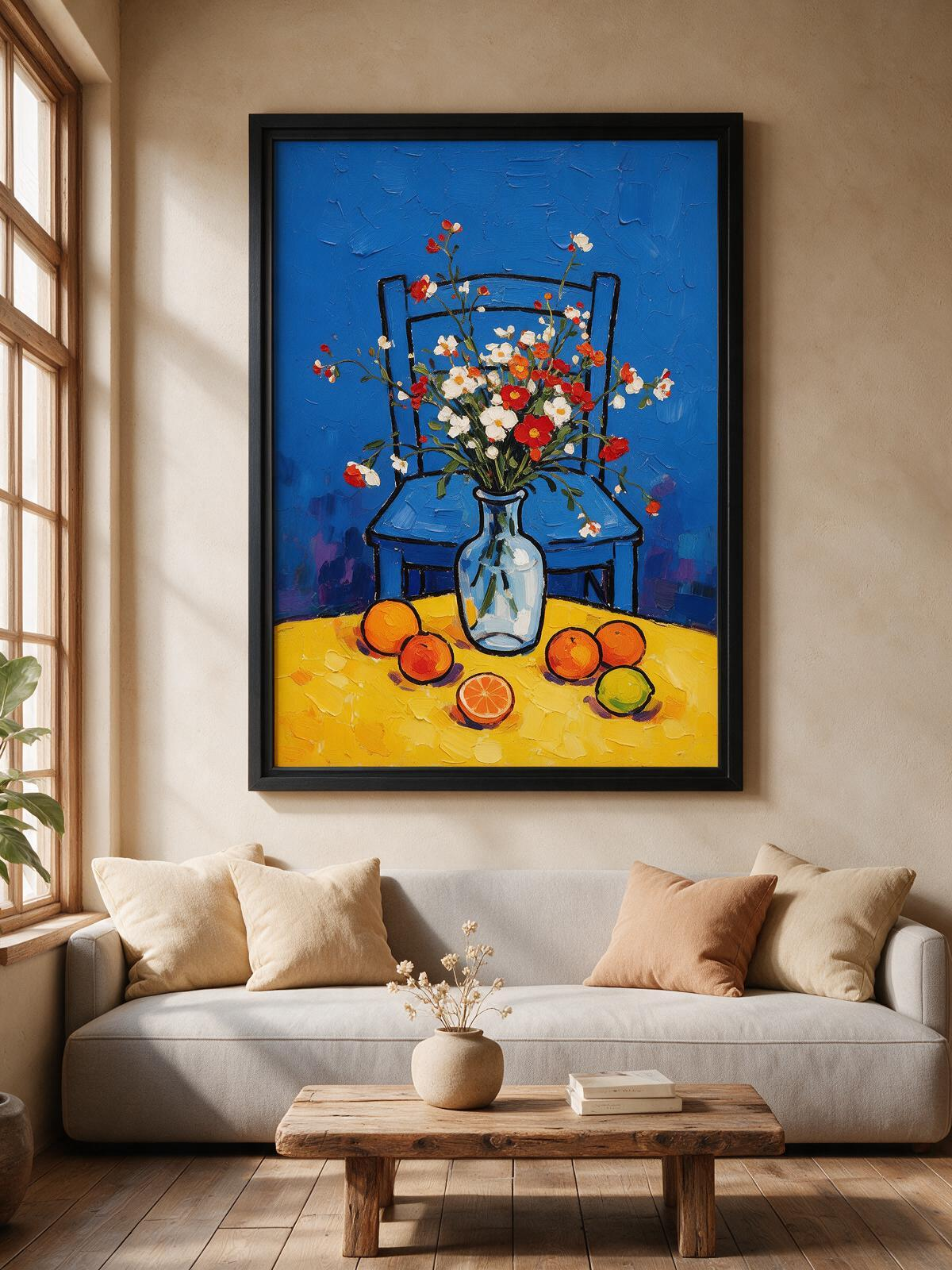 Little Yellow Floral – Contemporary Expressionist Wall Art (60 x 80 cm, Matte Black Frame)