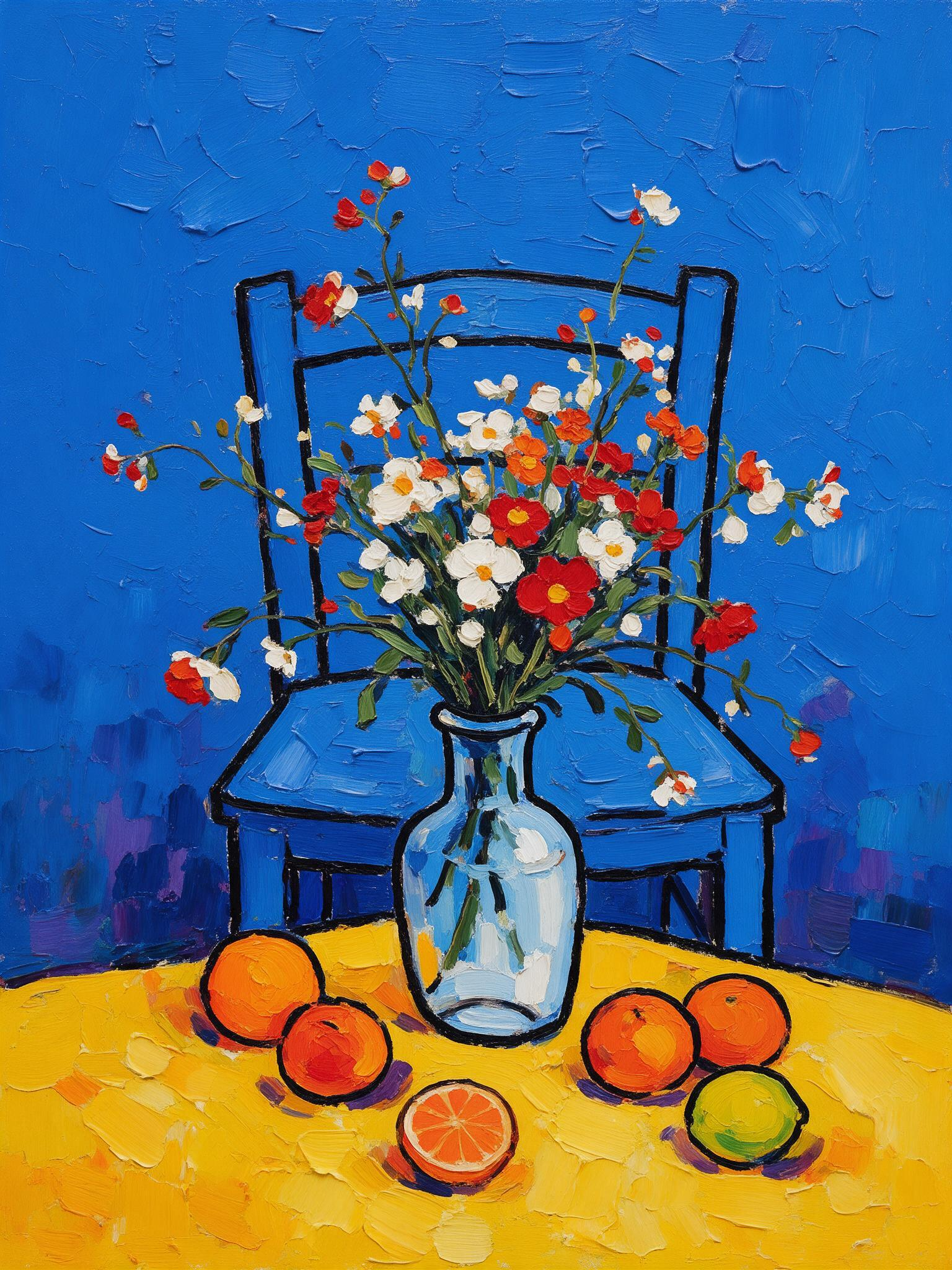Little Yellow Floral – Contemporary Expressionist Wall Art (60 x 80 cm, Matte Black Frame)