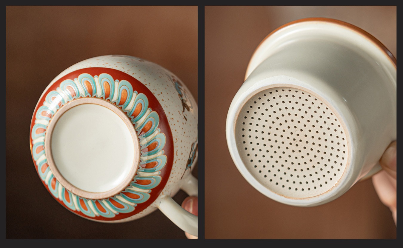 Dunhuang Flying Apsaras Firestone Red Mug with Tea Separation, Lidded Ceramic Office Cup and Gift Box
