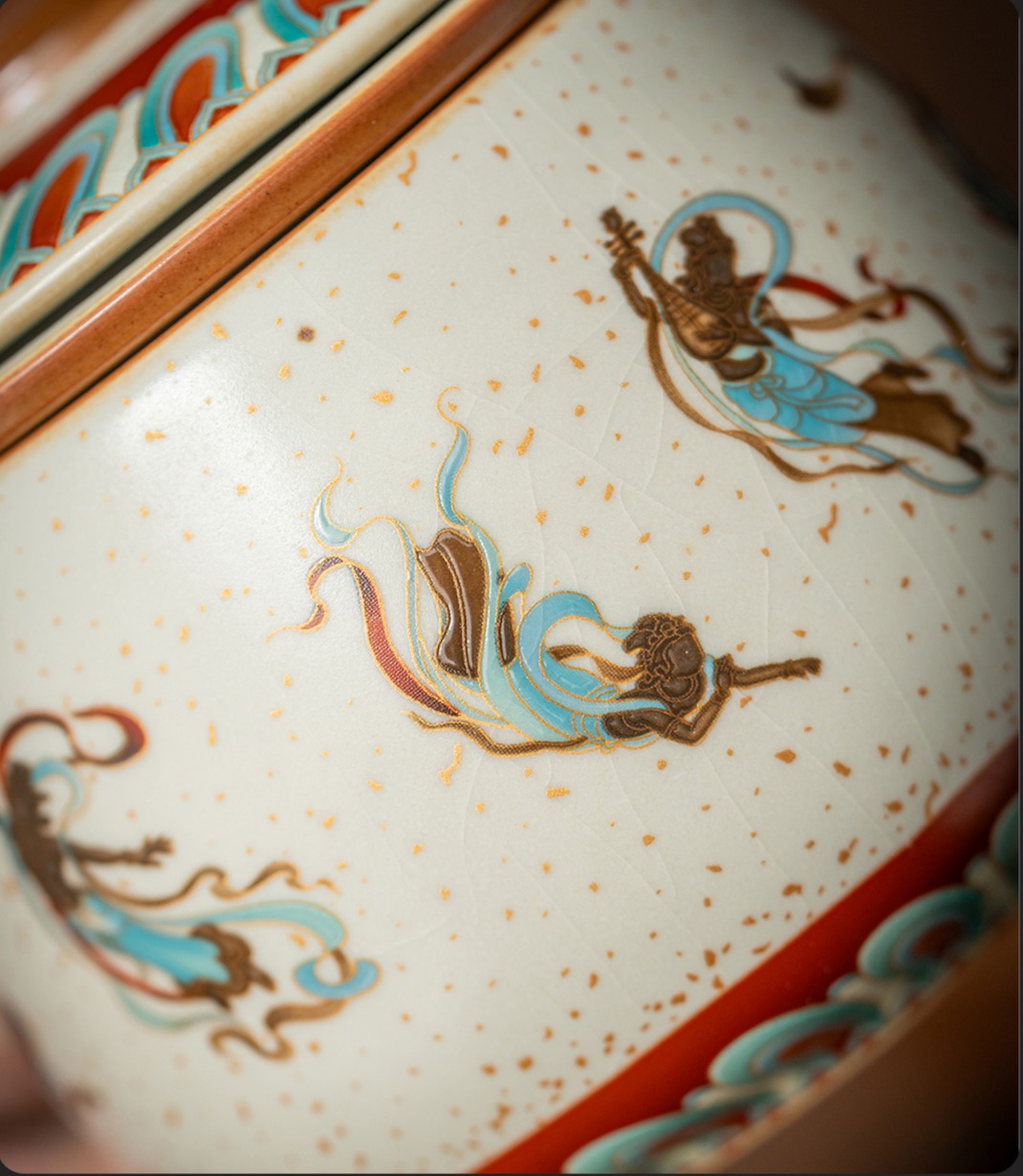 Dunhuang Flying Apsaras Firestone Red Mug with Tea Separation, Lidded Ceramic Office Cup and Gift Box