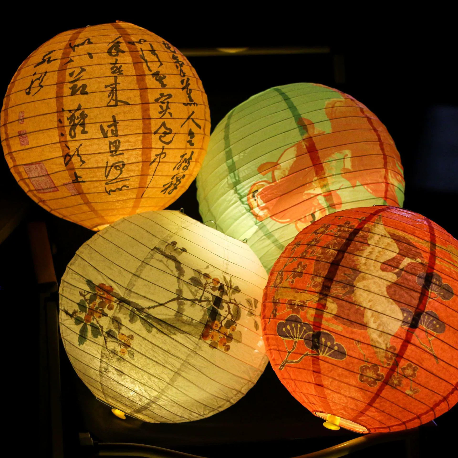 Chinese-style paper lantern outdoor scene decoration ancient-style printed lampshade teahouse tea-boiling lantern hanging ornament pendant