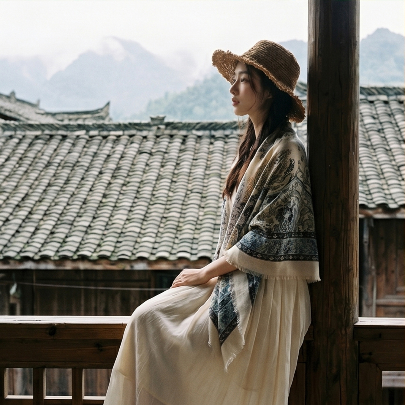 Shawl for Women, Faux Cotton-Linen Spring/Summer Sun Protection Scarf, Square Scarf for Travel Photography and Air-Conditioned Rooms