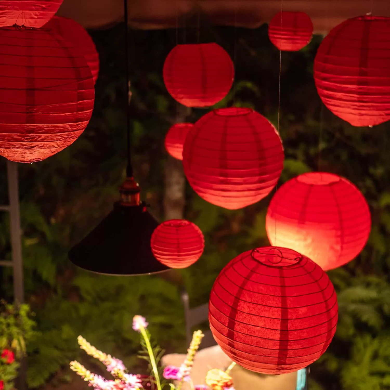 20pcs Red Paper Lantern Combo Set Patio Party Picnic Decoration Props Paper Lantern Ornaments