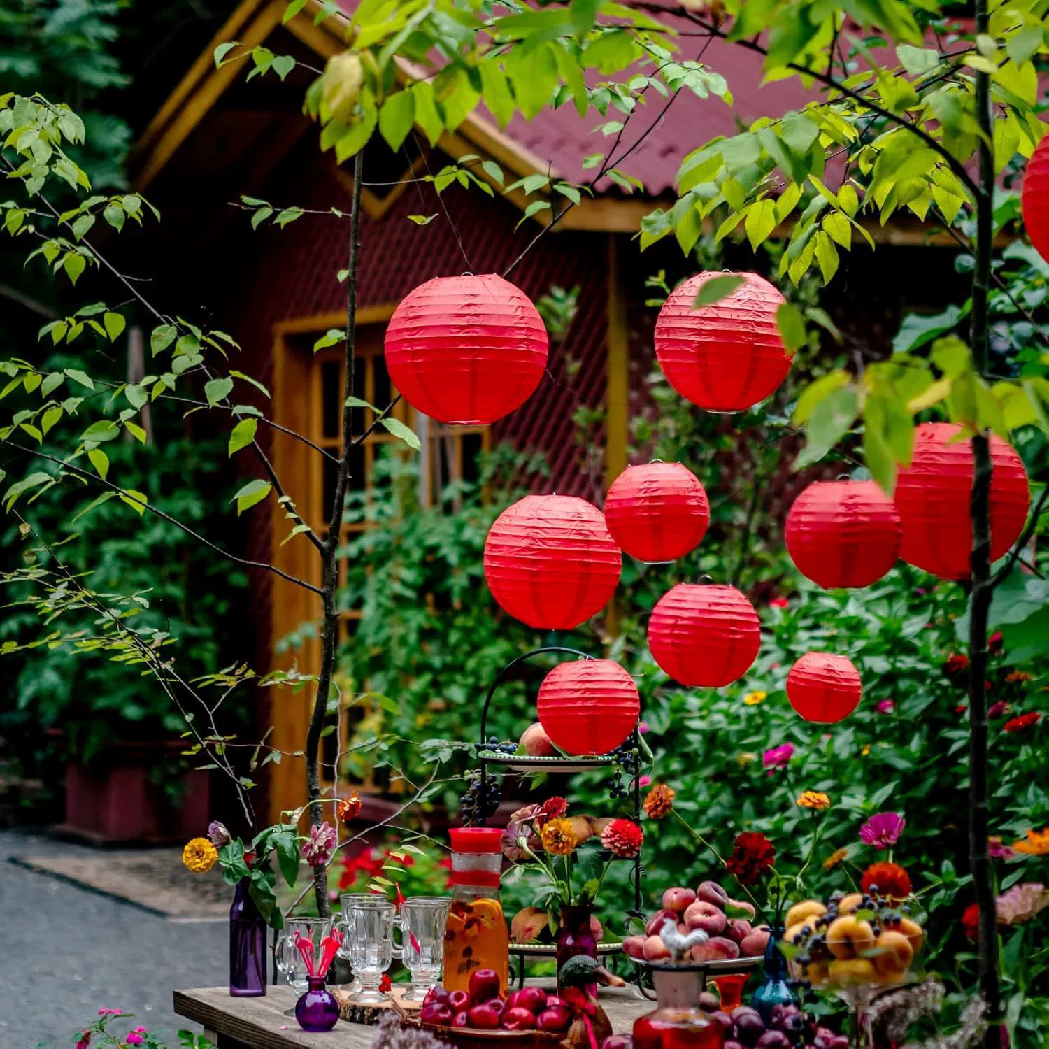 20pcs Red Paper Lantern Combo Set Patio Party Picnic Decoration Props Paper Lantern Ornaments