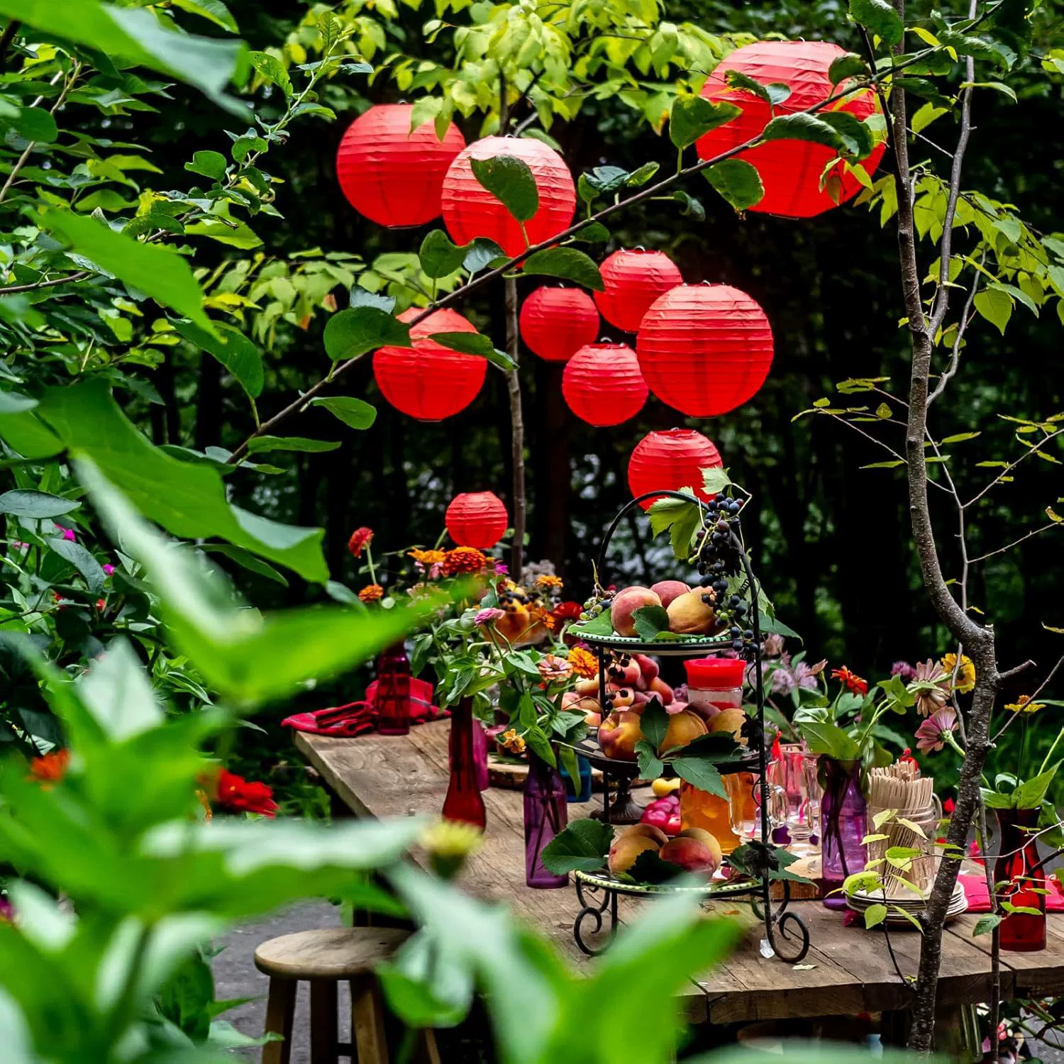 20pcs Red Paper Lantern Combo Set Patio Party Picnic Decoration Props Paper Lantern Ornaments