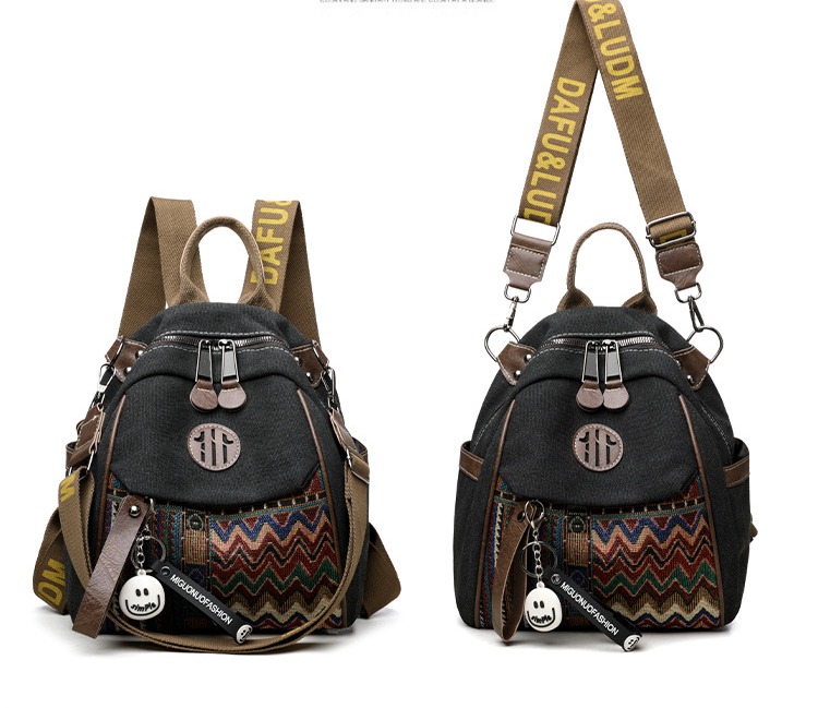 Women's Denim Ethnic Style Embroidered Backpack with Contrasting Colors and Large Capacity