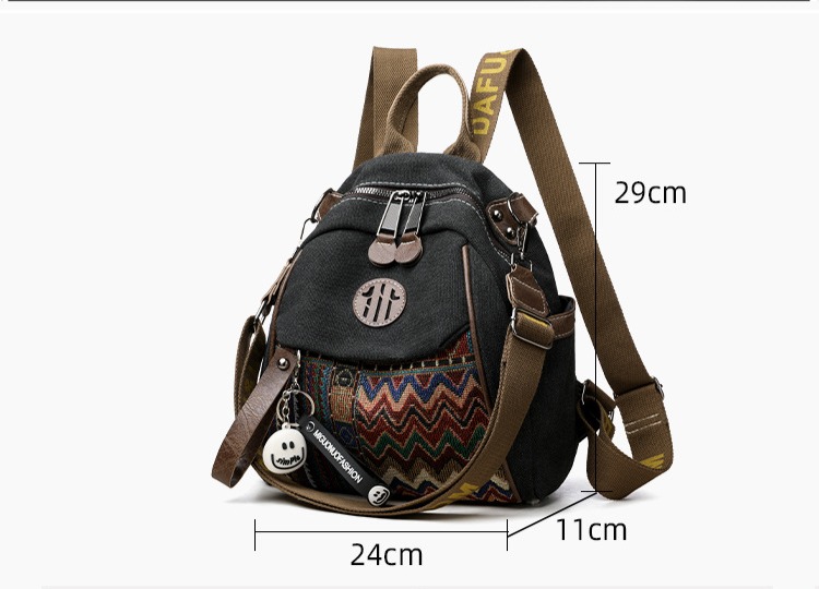 Women's Denim Ethnic Style Embroidered Backpack with Contrasting Colors and Large Capacity