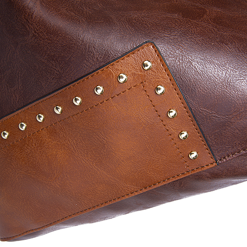 Fashionable Studded Contrast Color Paneled Large Capacity Shoulder Tote Women's Bag