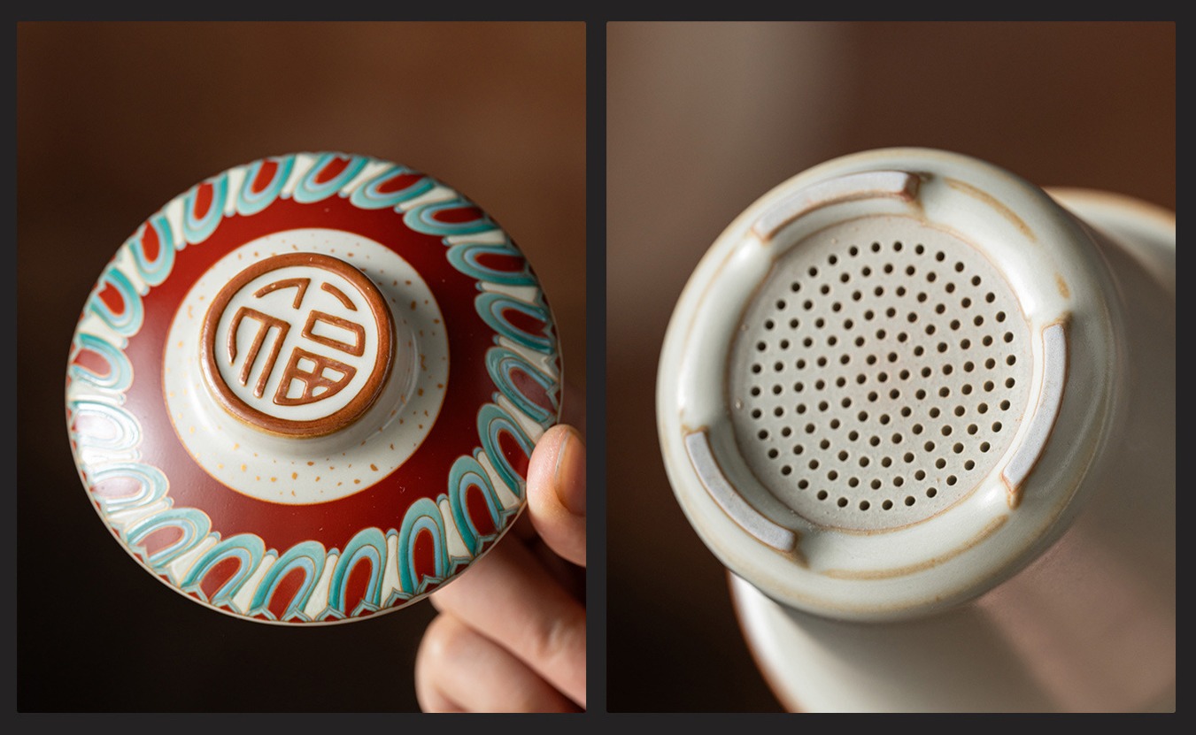 Elegant Ru Kiln Dunhuang Cultural Creative Teacup Mug Office Cup Lightweight Luxury High-End Home Use Covered Water Drinking Cup