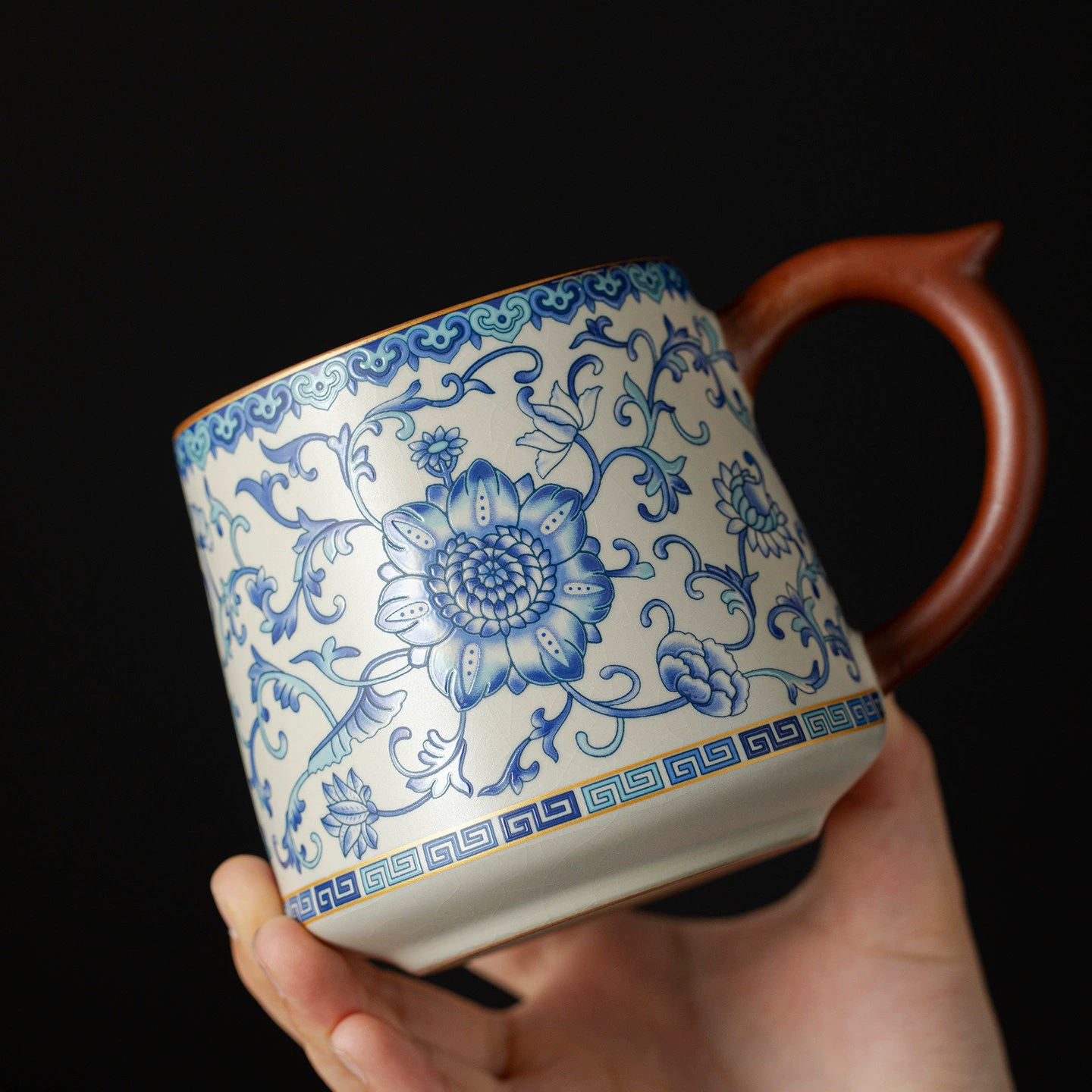 Blue and White Ru Kiln Ceramic Tea Cup with Lid and Filter | Tea-Water Separation Mug for Home Brewing & Office Use