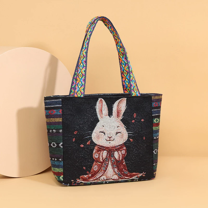 Canvas Shoulder Bag for Women, Small Square Bag, Ethnic Style, Stylish Commuter Handbag