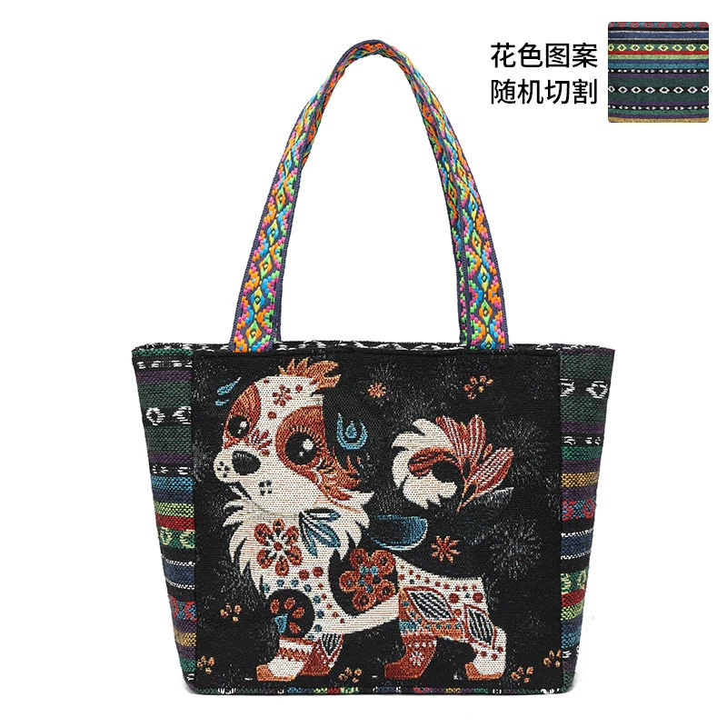 Canvas Shoulder Bag for Women, Small Square Bag, Ethnic Style, Stylish Commuter Handbag