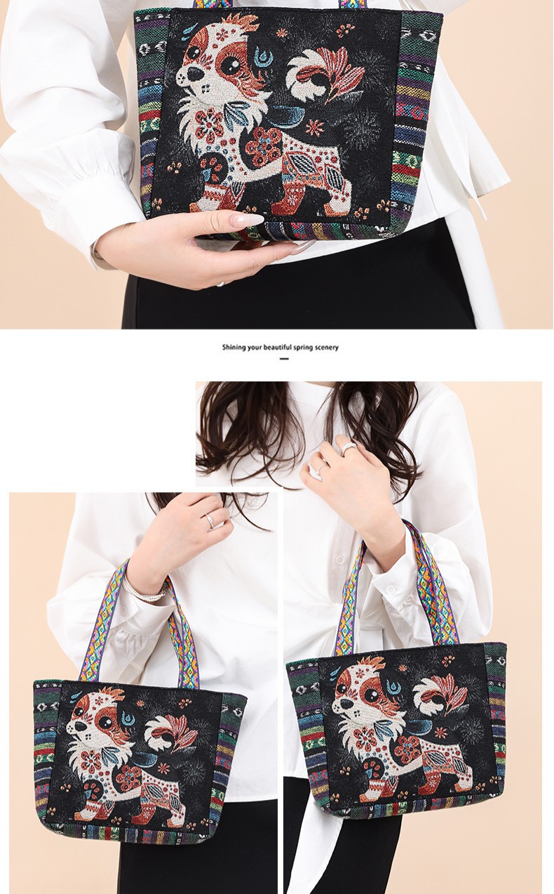 Canvas Shoulder Bag for Women, Small Square Bag, Ethnic Style, Stylish Commuter Handbag