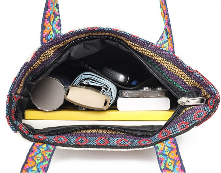Canvas Shoulder Bag for Women, Small Square Bag, Ethnic Style, Stylish Commuter Handbag