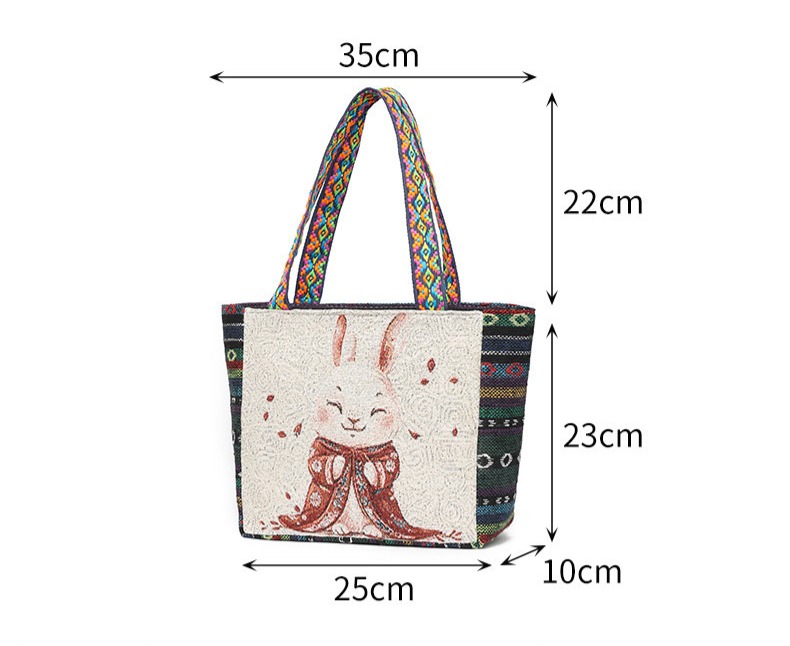 Canvas Shoulder Bag for Women, Small Square Bag, Ethnic Style, Stylish Commuter Handbag