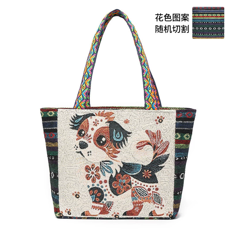Canvas Shoulder Bag for Women, Small Square Bag, Ethnic Style, Stylish Commuter Handbag