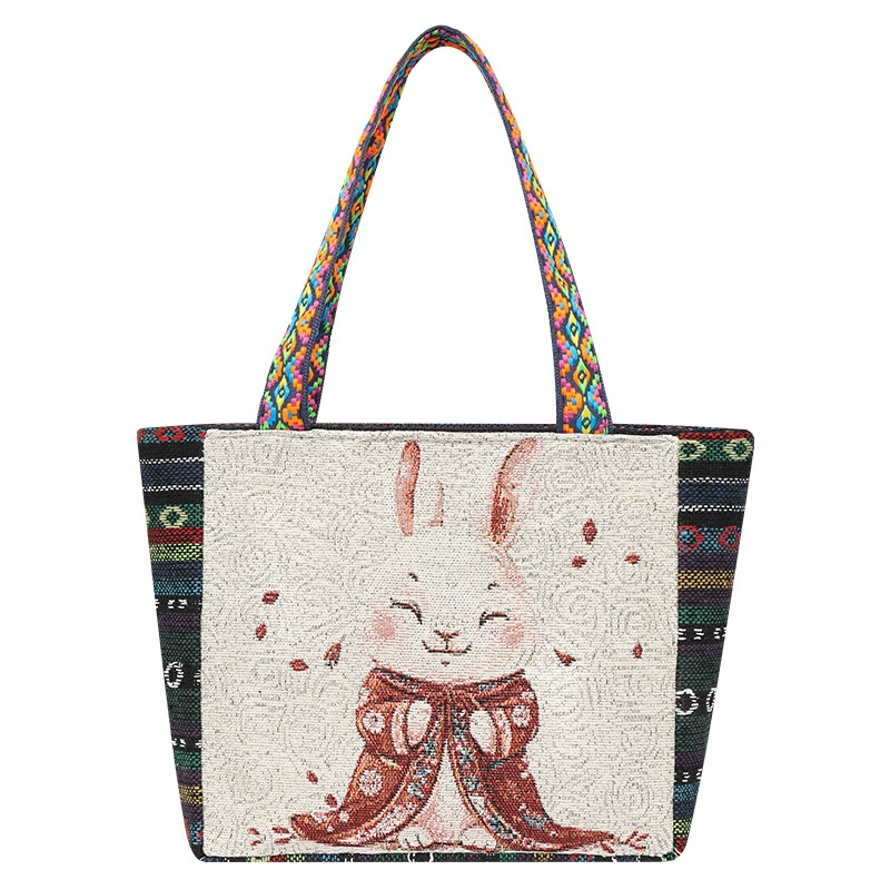 Canvas Shoulder Bag for Women, Small Square Bag, Ethnic Style, Stylish Commuter Handbag