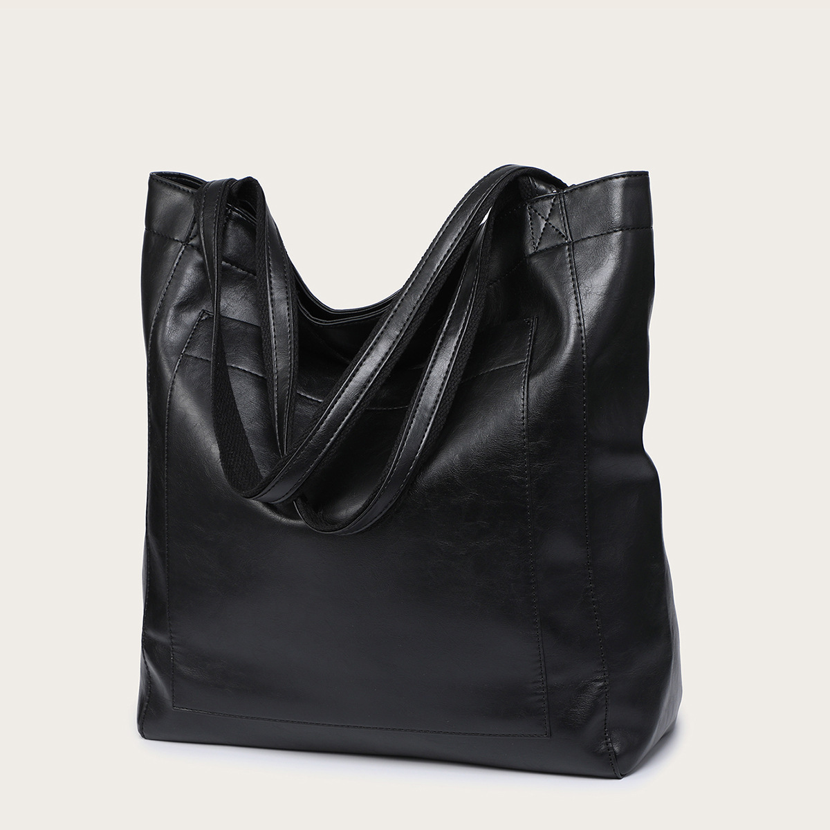Women's Soft Leather Retro Oil Wax Leather Large Capacity Fashion Tote Bag with Pockets, Handbag and Shoulder Bag
