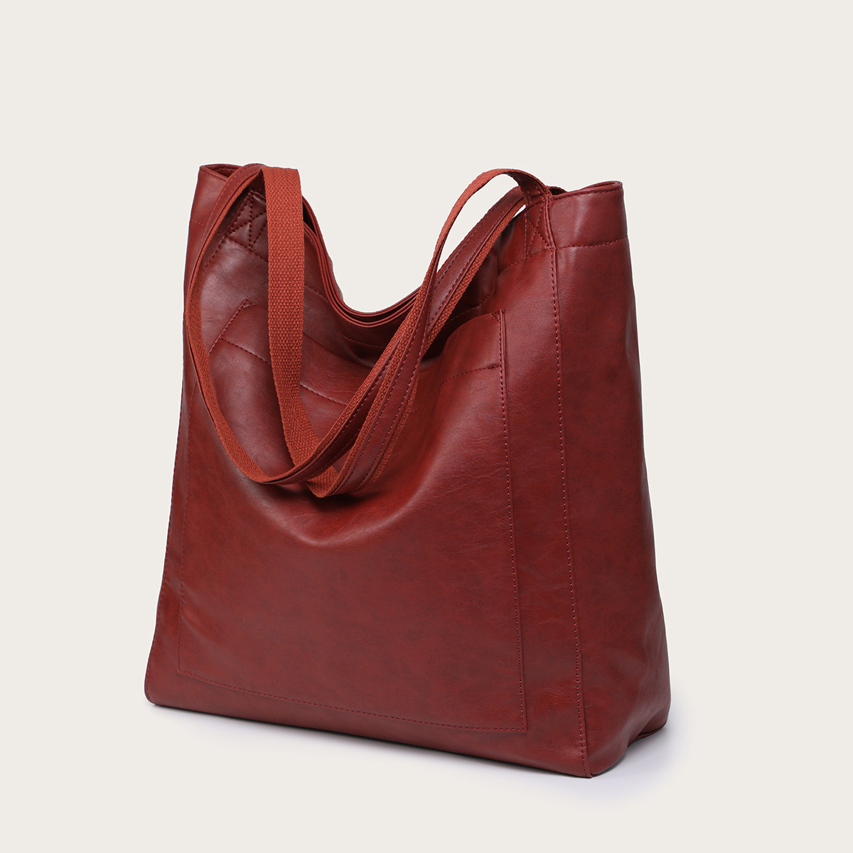 Women's Soft Leather Retro Oil Wax Leather Large Capacity Fashion Tote Bag with Pockets, Handbag and Shoulder Bag
