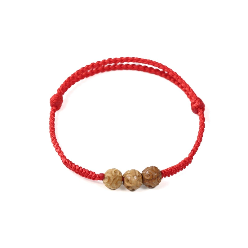 Auspicious Cloud Protection Natural Peach Wood Braided Red String Bracelet for Adults, Babies, and Children - Anxiety-Calming Amulet & Birth Year Cord