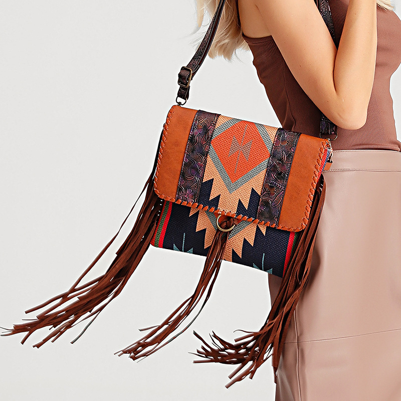 Bohemian Handwoven Tassel Cotton Linen Shoulder Crossbody Women's Bag