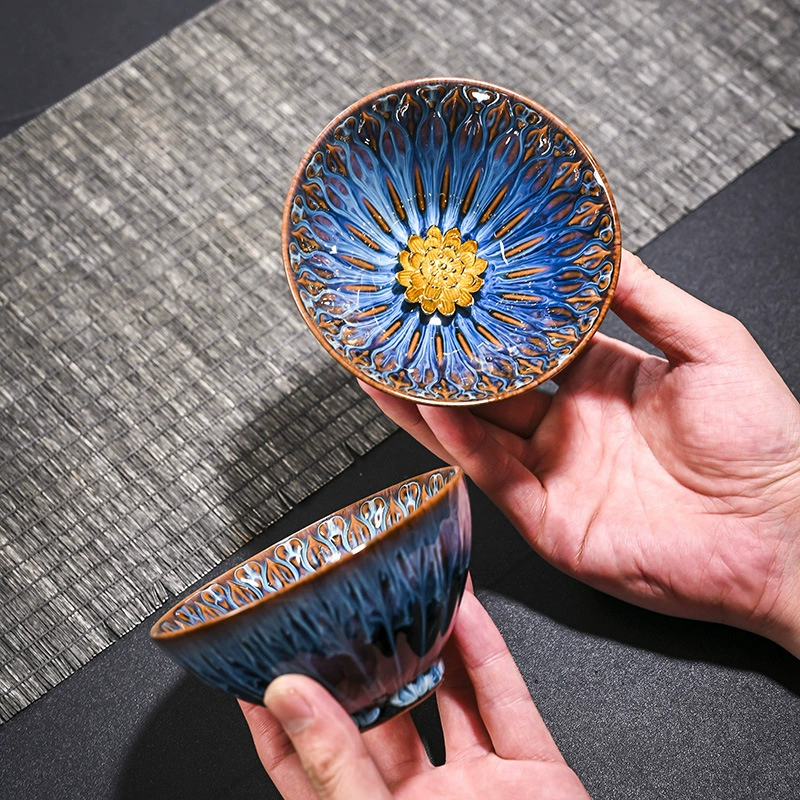 Kiln-transformed Silver-inlaid Master Cup, Gold-gilded Ceramic Tea Cup, Teaware, Single Tea Bowl, Kung Fu Tea Cup