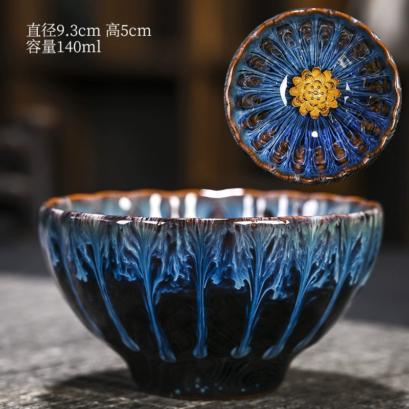 Kiln-transformed Silver-inlaid Master Cup, Gold-gilded Ceramic Tea Cup, Teaware, Single Tea Bowl, Kung Fu Tea Cup
