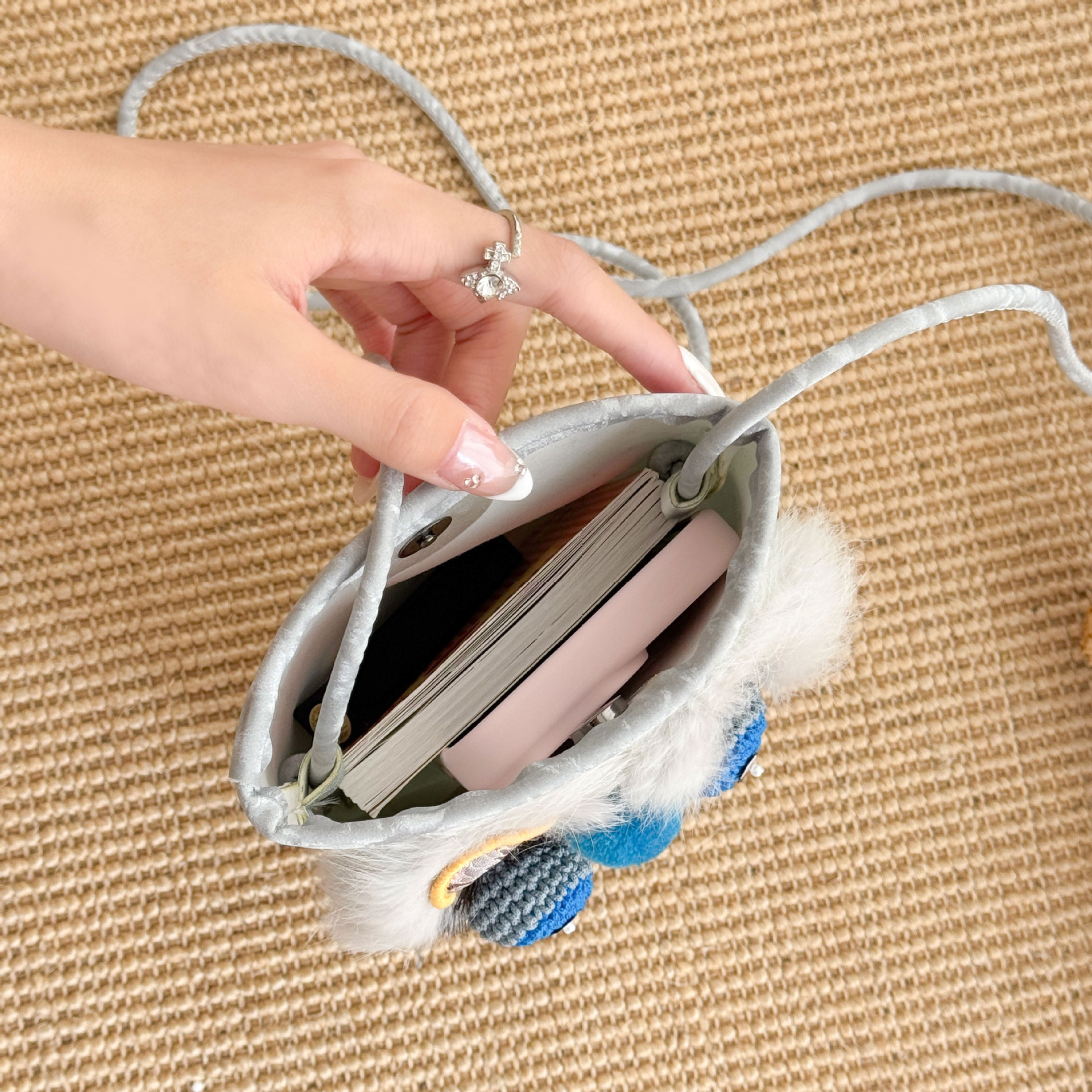 Handmade Tiger Head Phone Pouch with Chinese-style Embroidery, Ethnic Style for Hanfu