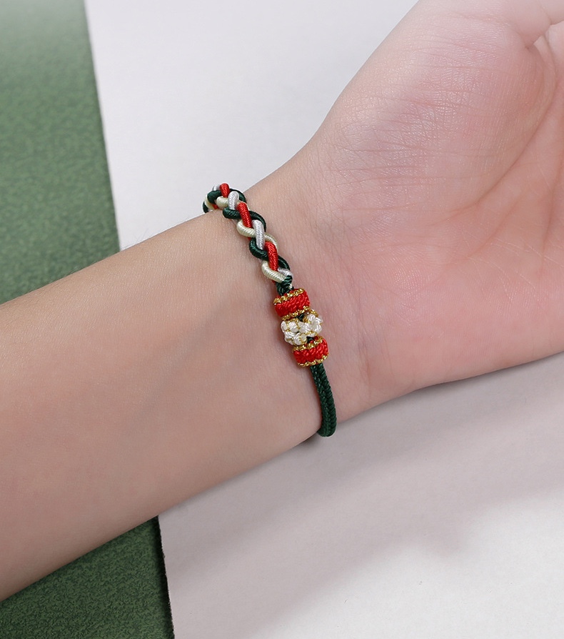 Christmas Series Finished Rope Bracelet, Handwoven, Beadable, Unisex Peace Bracelet, Semi-finished, for Gold Pendant