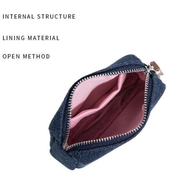 Denim Heart-Embroidery Compact Convenient Pouch