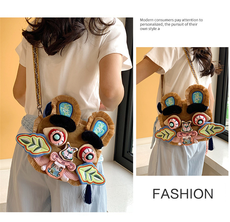 Embroidered China-chic Tiger Head Bag, Original Design Coin Purse, Multi-purpose Crossbody Bag