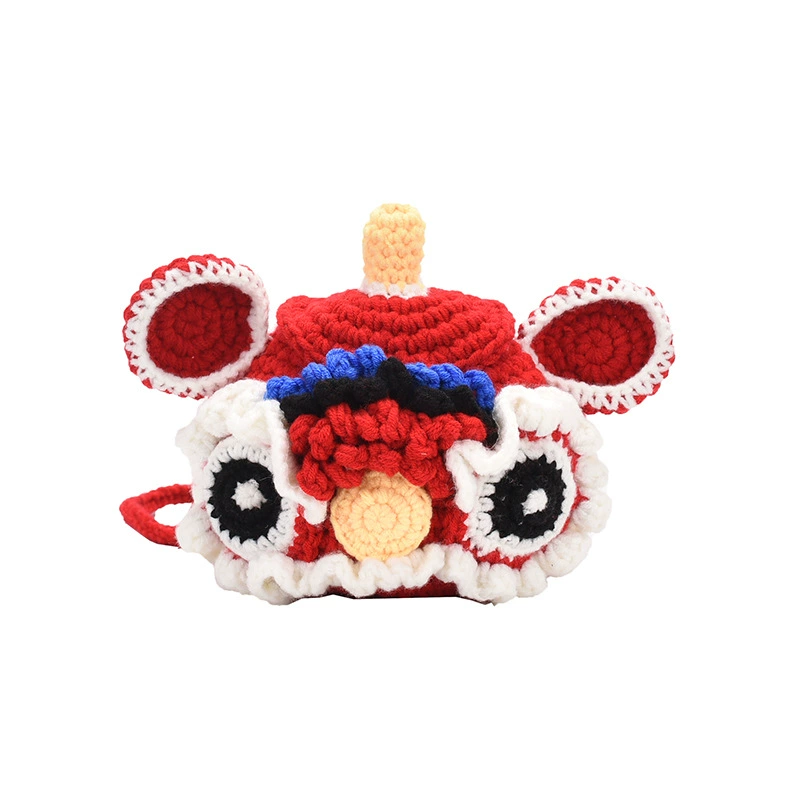 Red Crossbody Bag for Kids, Cute Knitted Yarn Bag, Tiger Head Lion Dance Bag