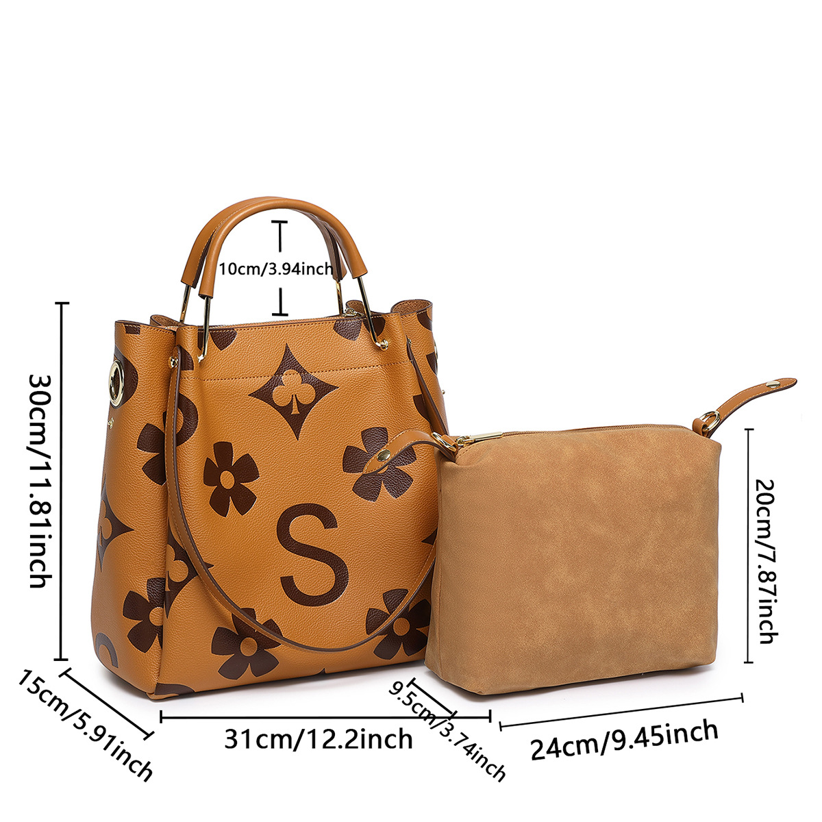 Genuine Leather Hand Tote Bag, Fashionable Textured Women's Bag, Embossed Shoulder Bag, Large Capacity Mother-Child Bucket Bag