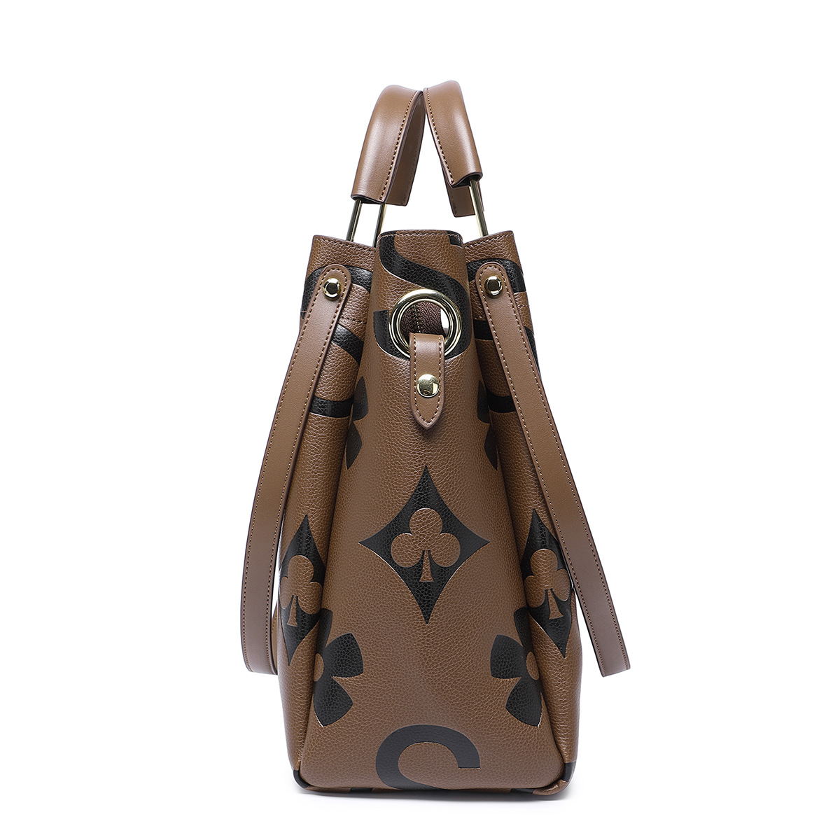 Genuine Leather Hand Tote Bag, Fashionable Textured Women's Bag, Embossed Shoulder Bag, Large Capacity Mother-Child Bucket Bag