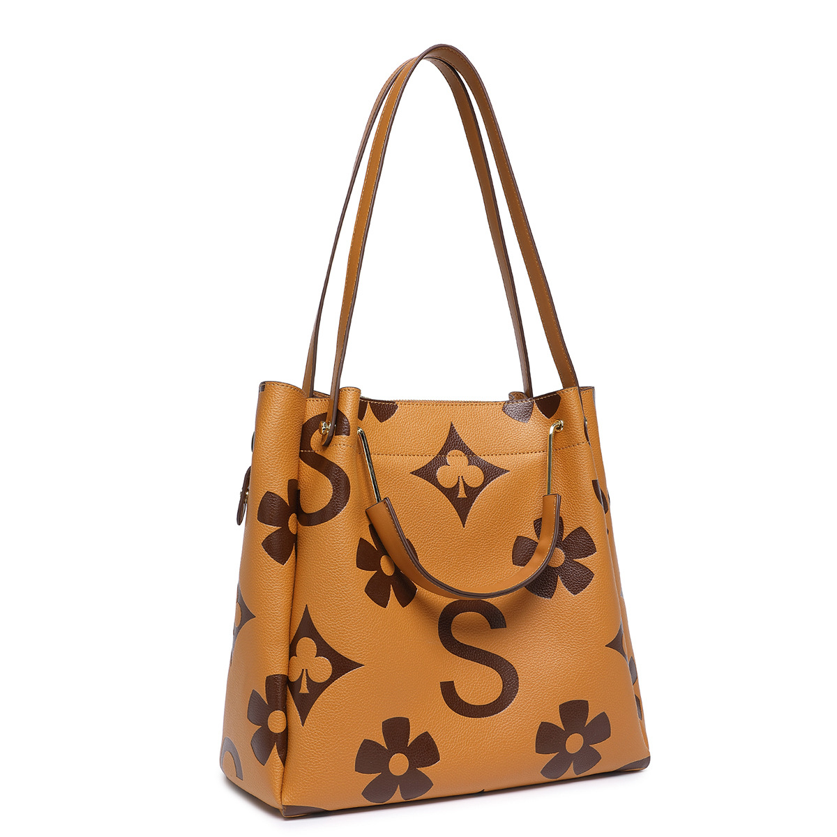 Genuine Leather Hand Tote Bag, Fashionable Textured Women's Bag, Embossed Shoulder Bag, Large Capacity Mother-Child Bucket Bag
